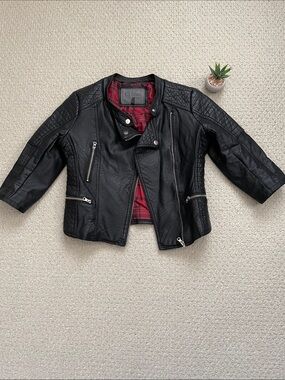 Upcycled vegan leather moto jacket